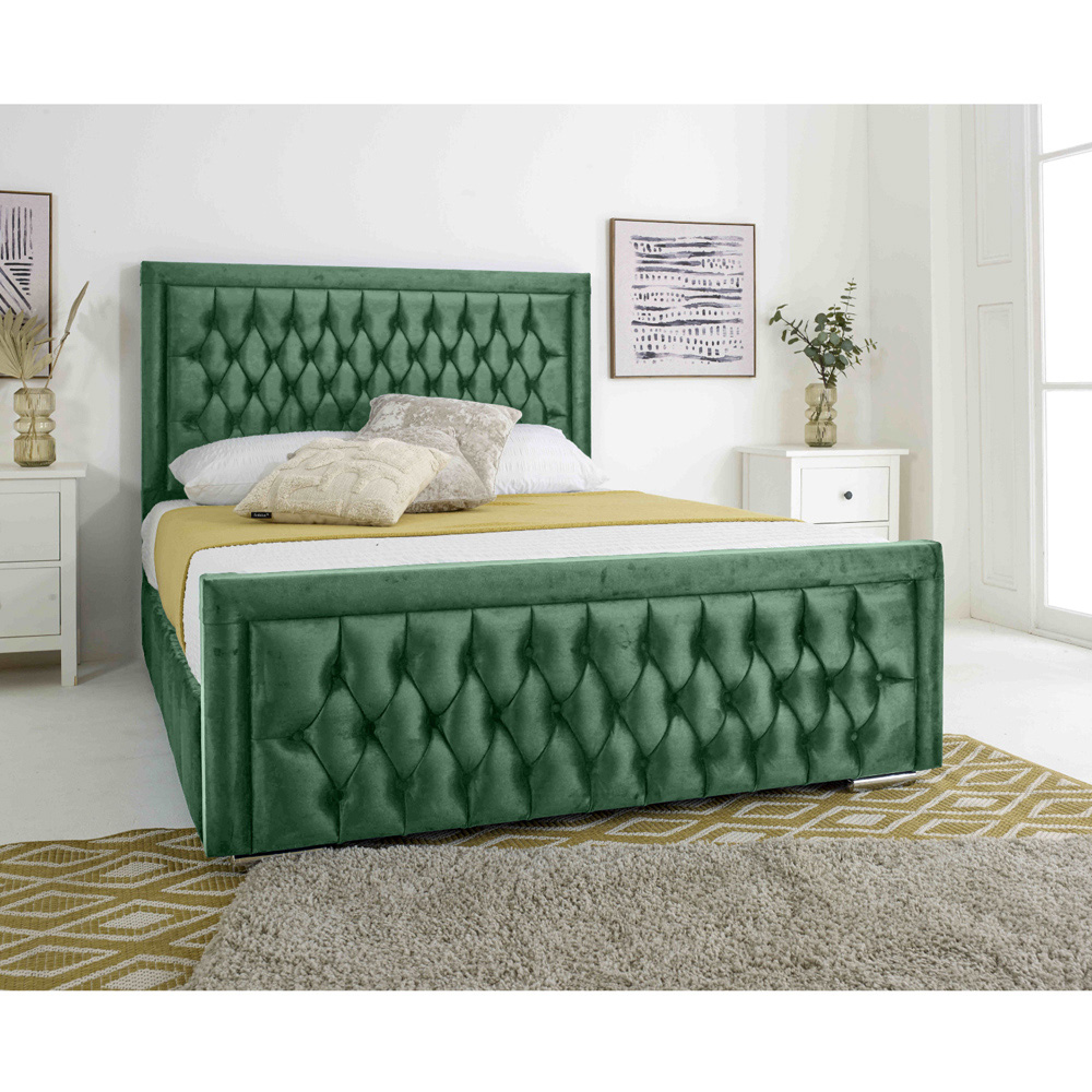 Eleganza Paloma Small Double Green Plush Velvet Bed Frame with Headboard and Footboard Image 2