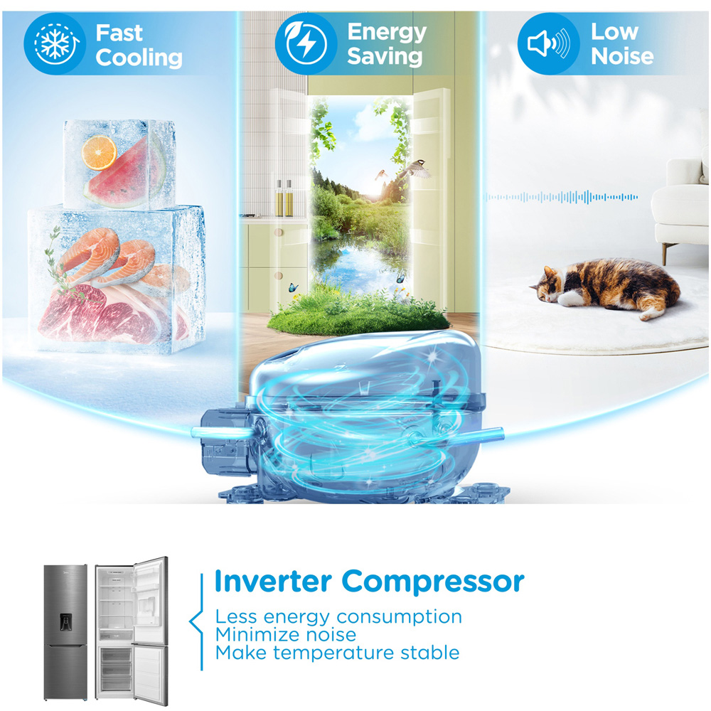 Midea MDRB424FGD46W Inox Total No Frost 308L Combi Fridge Freezer with Non-Plumbed Water Dispenser Image 5