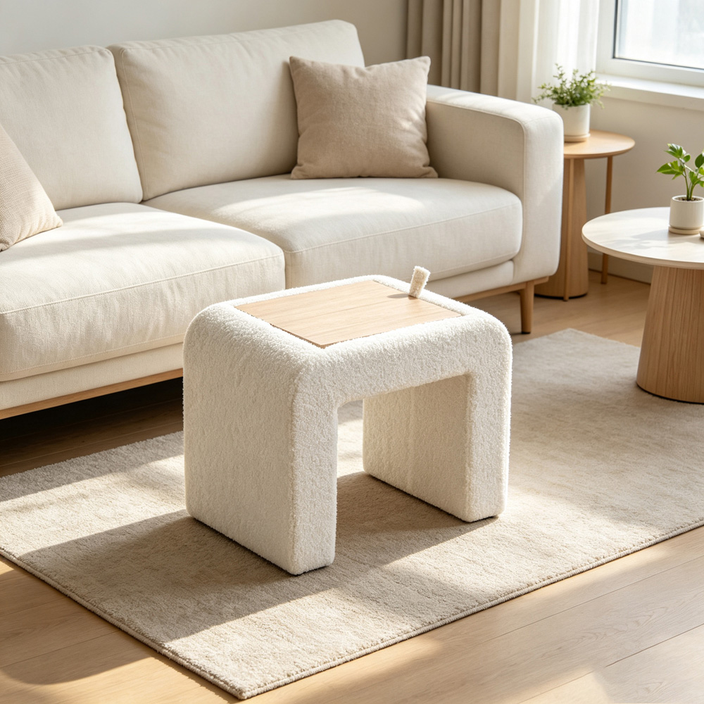 Living and Home White Sealette U-Shaped Footstool with Reversible Tabletop Image 7