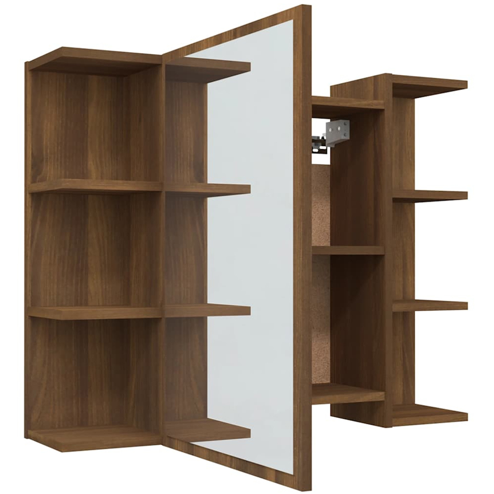 vidaXL Single Door 6 Open Shelf Brown Oak Mirrored Bathroom Cabinet Image 4