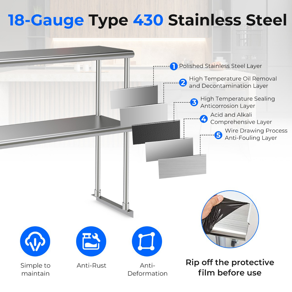 Costway 2 Shelf Adjustable Stainless Steel Overshelf Image 6