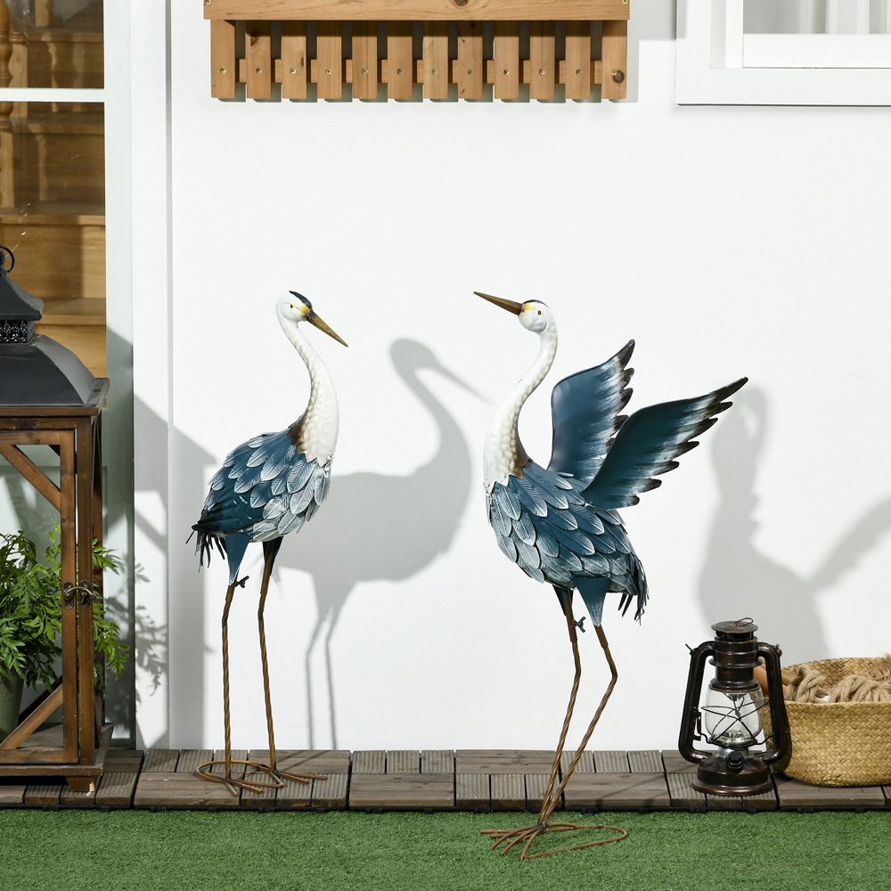 Outsunny Blue and White Metal Heron Garden Statues with Stakes Image 2