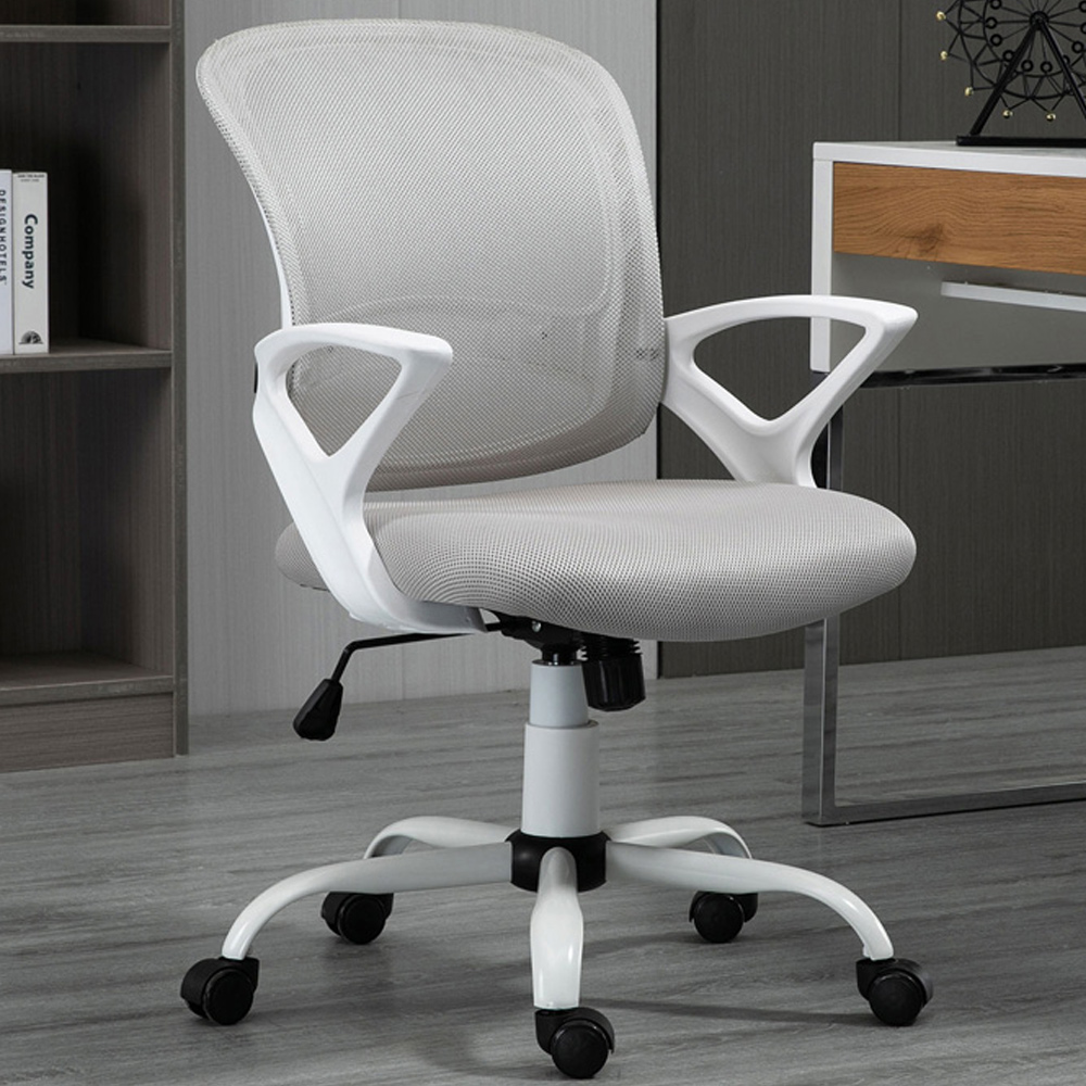 Portland Grey Mesh and Linen Swivel Office Desk Chair Image 1
