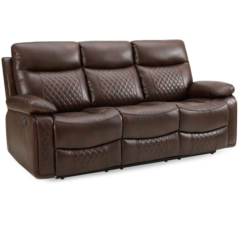 Home Detail Carson 3 Seater Brown Faux Leather Manual Recliner Sofa Image 2