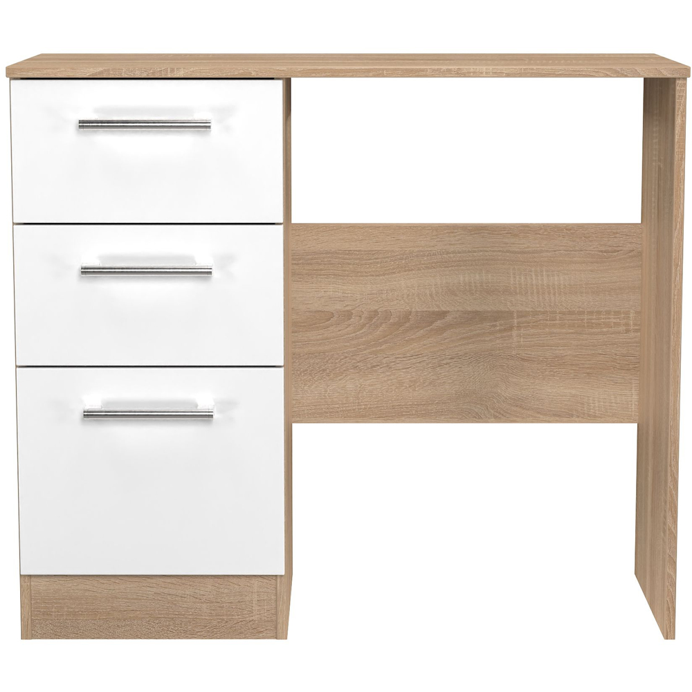 Crowndale Devon 3 Drawer White Matt and Bardolino Oak Vanity Table Ready Assembled Image 3