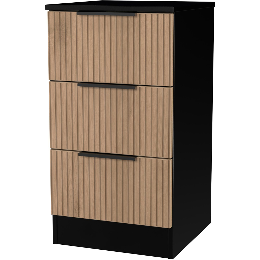 Crowndale Java 3 Drawer Slatt Effect and Black Bedside Cabinet Image 4