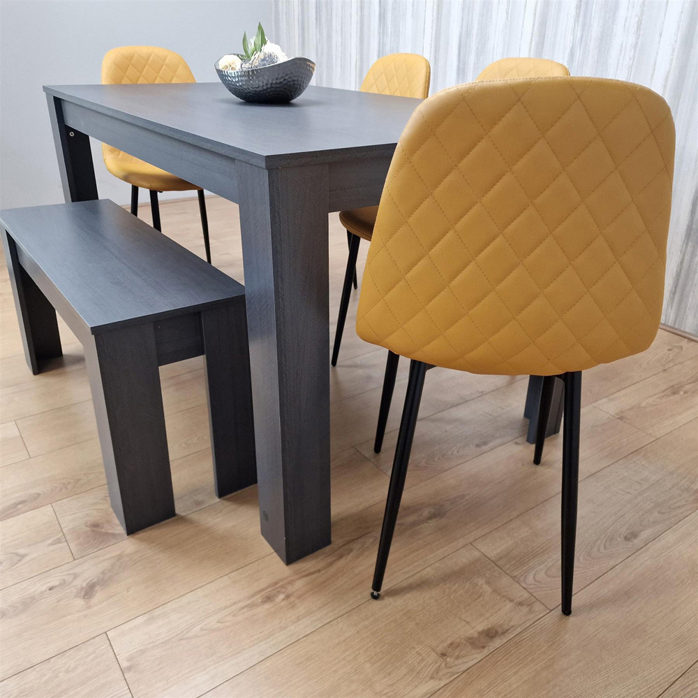 Kosy Koala 6 Seater Faux Leather Gem Pattern Dining Bench Set Dark Grey and Mustard Image 5