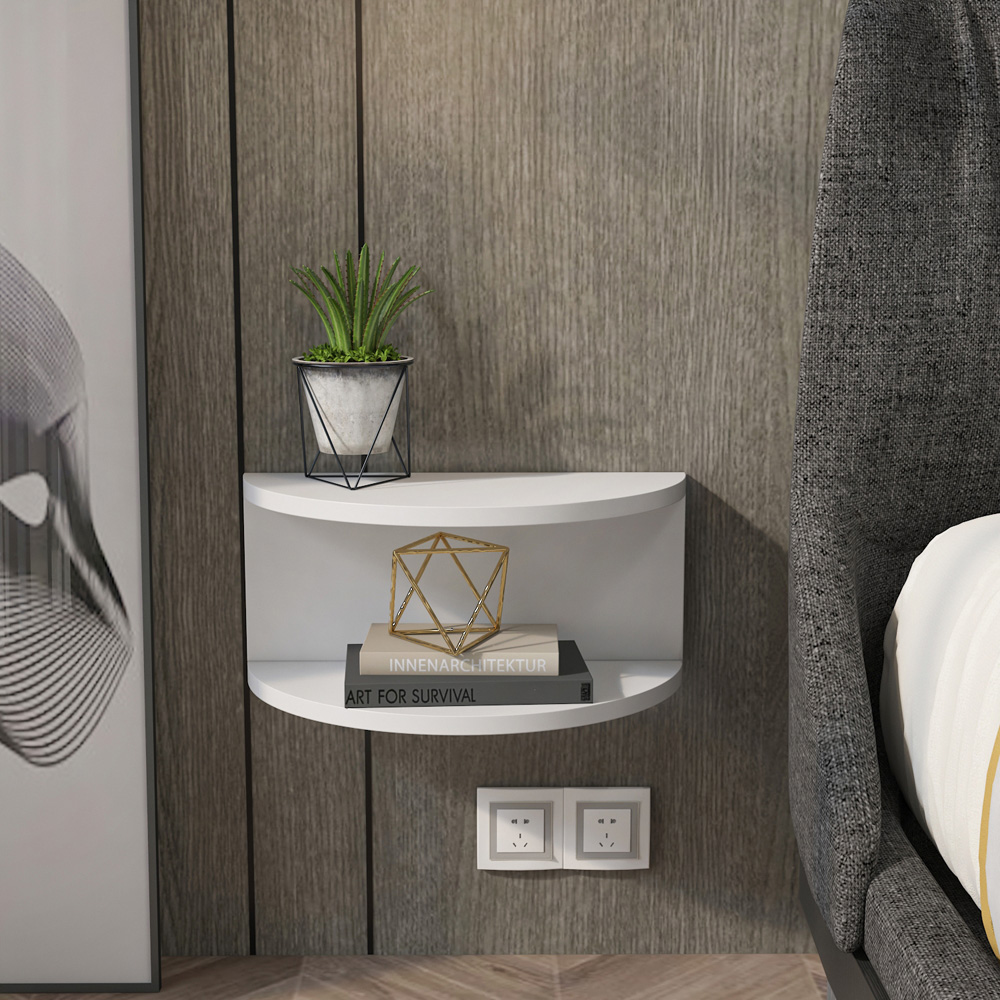Decorotika Bella Single Shelf White Floating Bedside Table Image 4