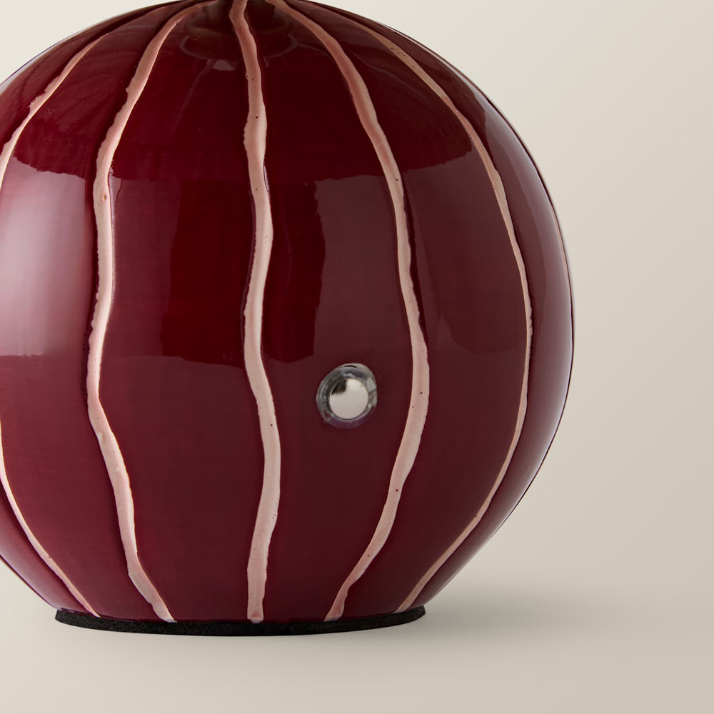 ValueLights Elma Pleated Linen Burgundy Stripe Ceramic Rechargeable Table Lamp Image 5