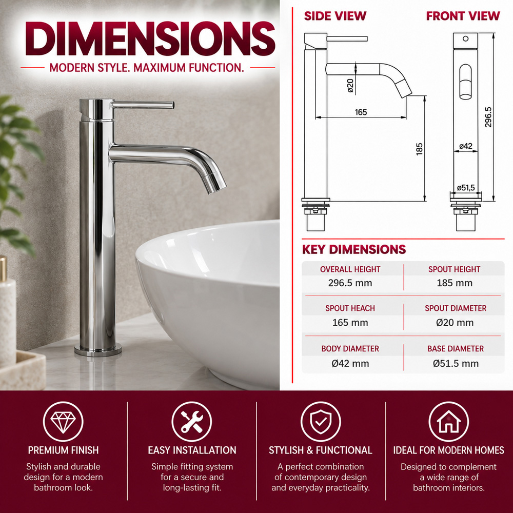 Go Bathrooms Chrome Swivel Handle Tall Basin Mixer Tap Image 4