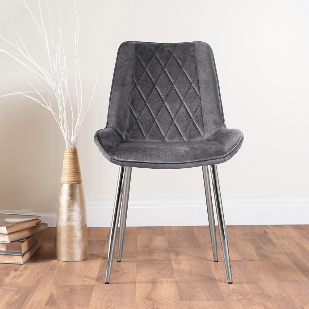 Furniturebox Cesano Set of 2 Grey and Chrome Velvet Dining Chair Image 5
