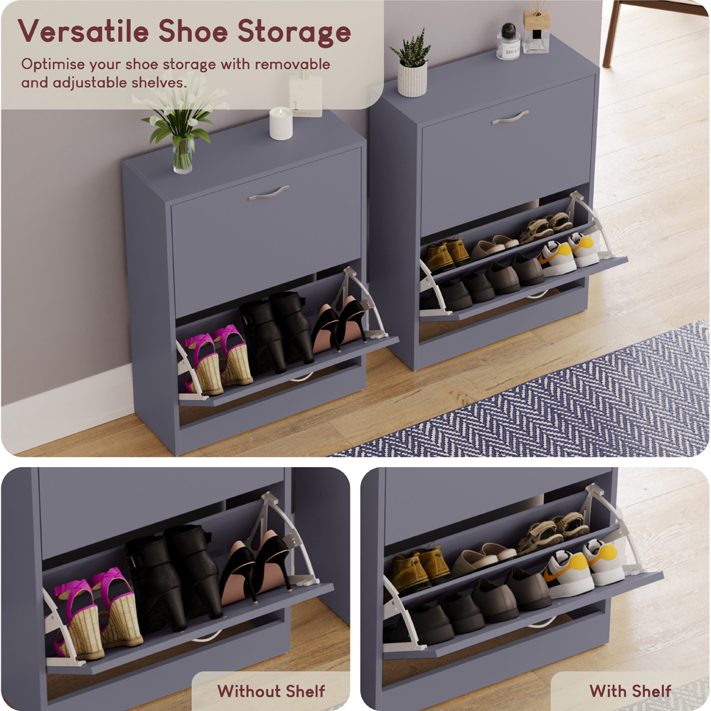 VIDA DESIGNS Grey 2-Drawer Shoe Cabinet Rack Image 6