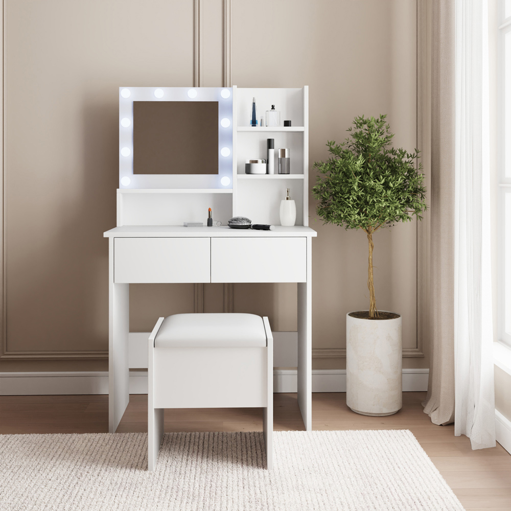 GFW Eva 2 Drawer White Dressing Table Set with LED Mirror Image 6