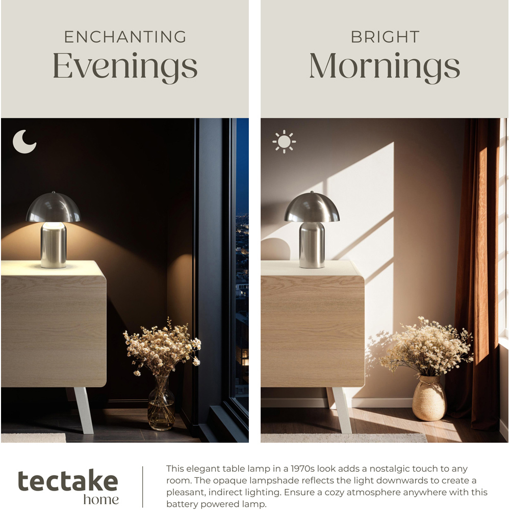tectake Kade Nickel Matt Retro Battery Powered Table Lamp Image 8