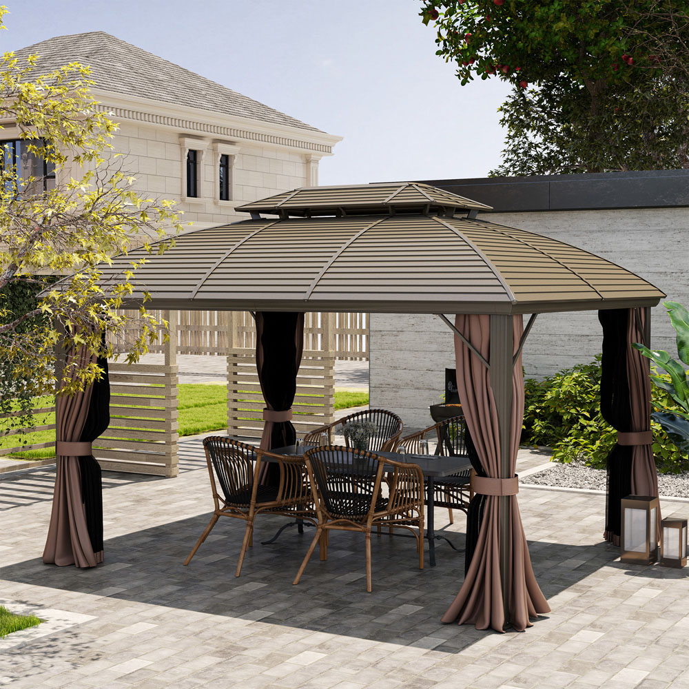 Outsunny 3.65 x 3m Coffee Aluminium Double Roof Hard Top Gazebo Image 3
