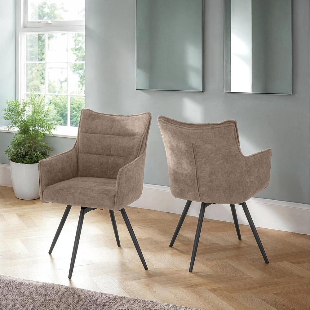 Seconique Lewis Set of 2 Fawn Fabric Carver Swivel Dining Chair Image 8