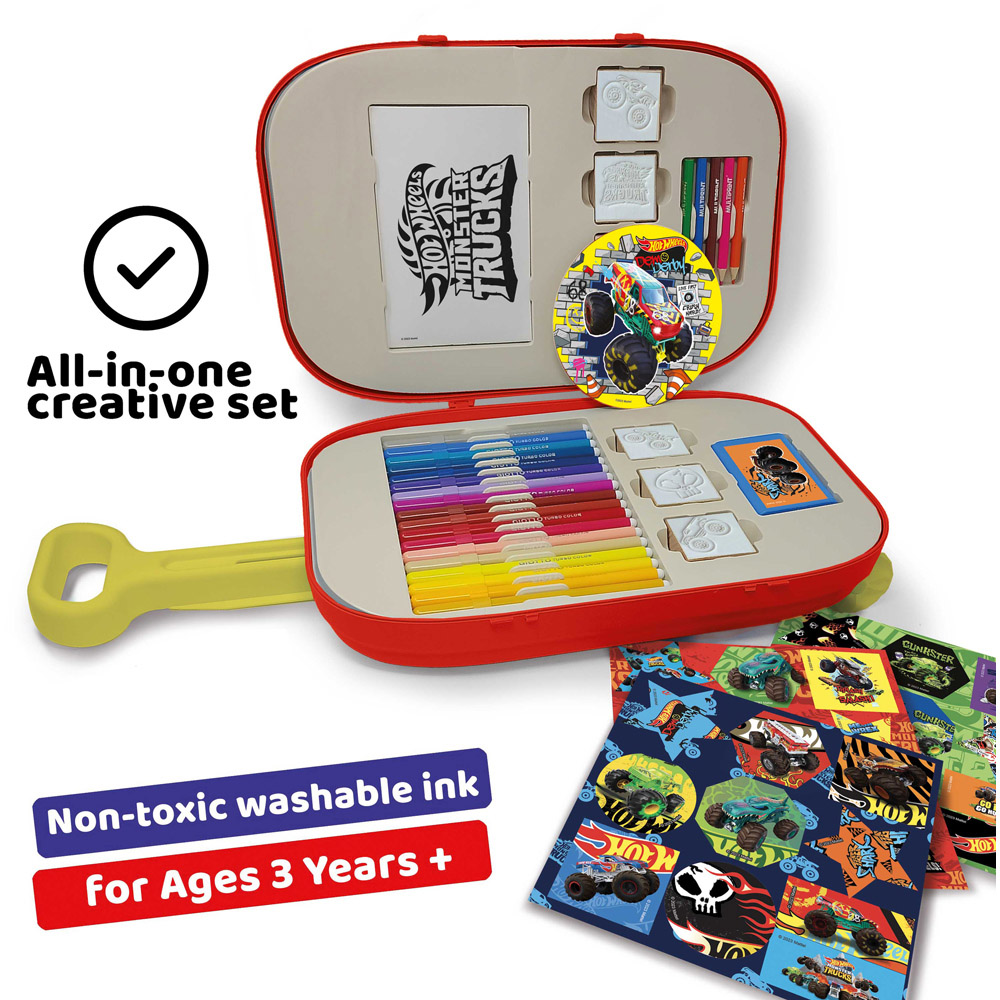 Multiprint Hot Wheels Monster Trucks Kids Colouring and Stamp Trolley Set Image 4