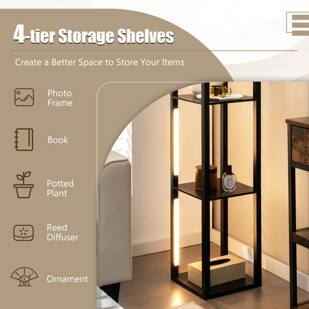 Costway Black 4 Shelf with Dimmable LED Bulb Floor Lamp Image 5