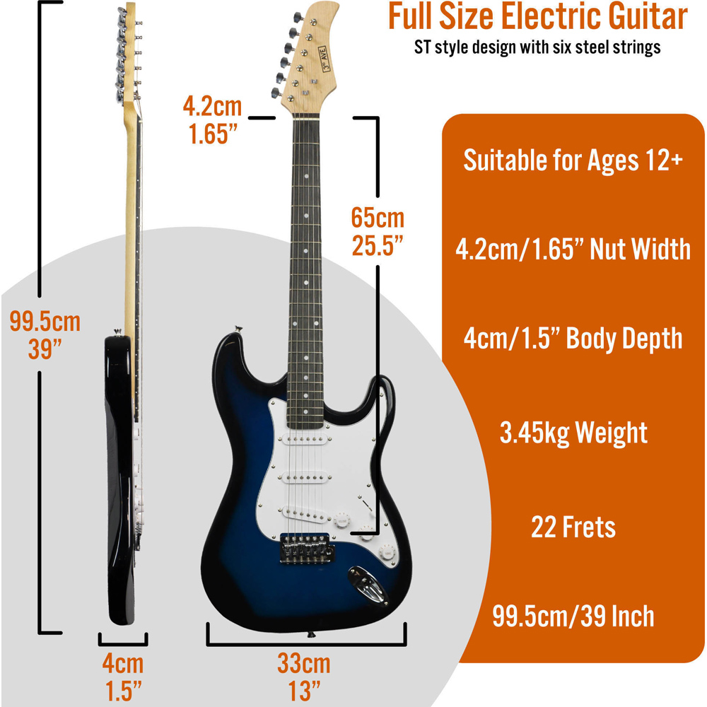 3rd Avenue Blueburst Full Size Electric Guitar Set Image 6