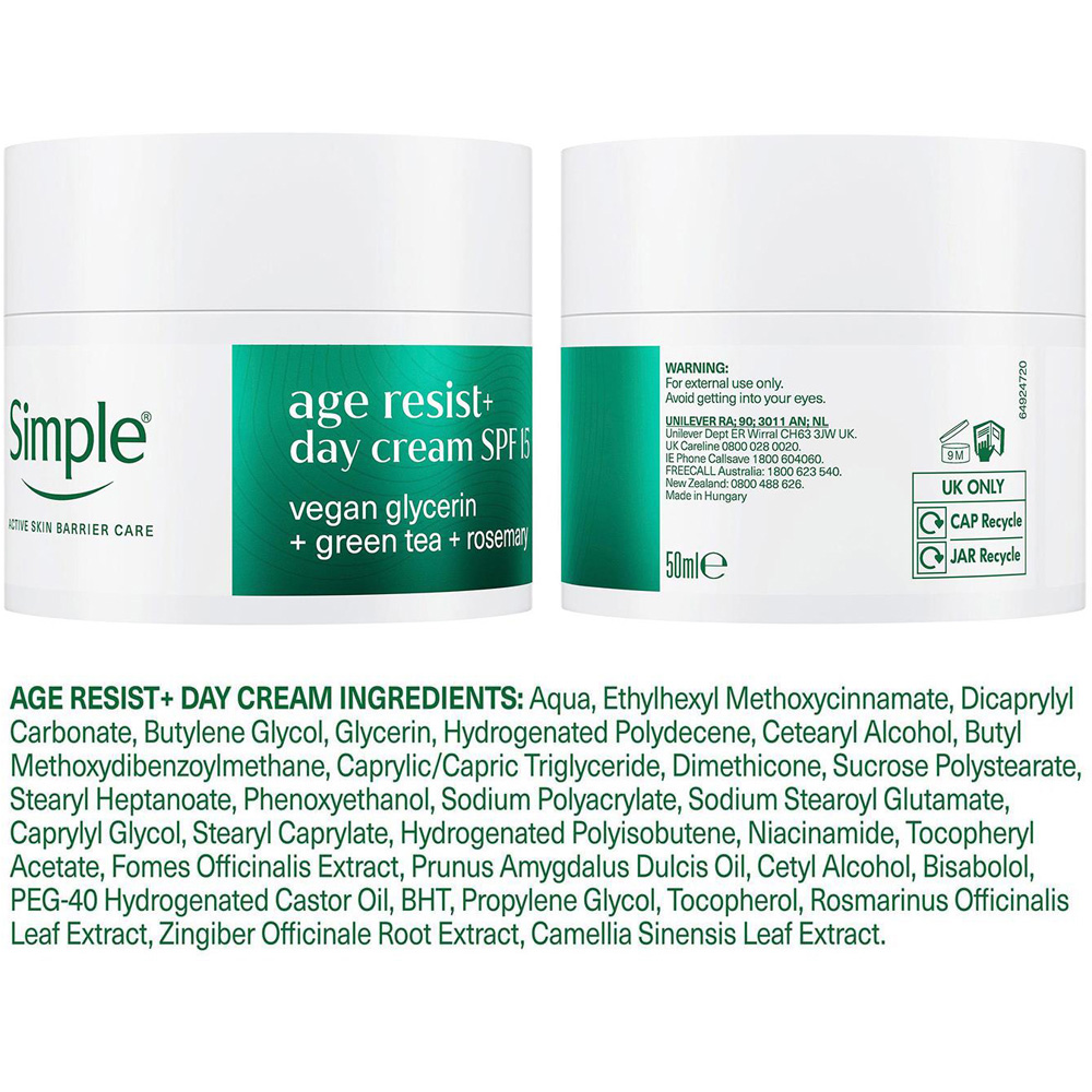 Simple Age Resist+ Anti-Ageing Wrinkle Care Facial Moisturiser Day Cream 50ml 6 Pack Image 6