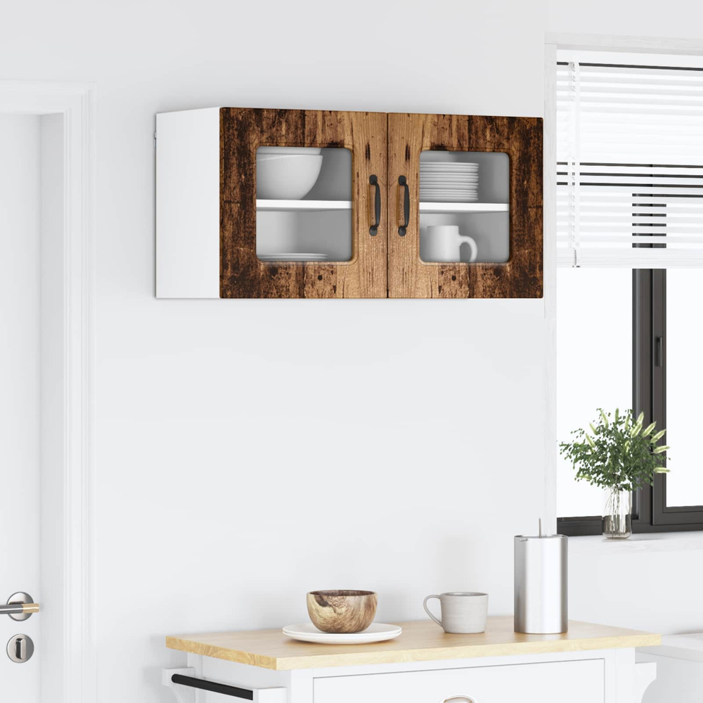 vidaXL Kalmar Single Glass Door Old Wood Wall Mounted Kitchen Cabinet Set of 2 Image 9