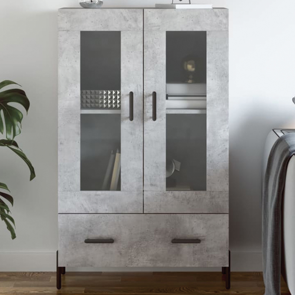 vidaXL 2 Glass Door Single Drawer Concrete Grey Highboard Image 1