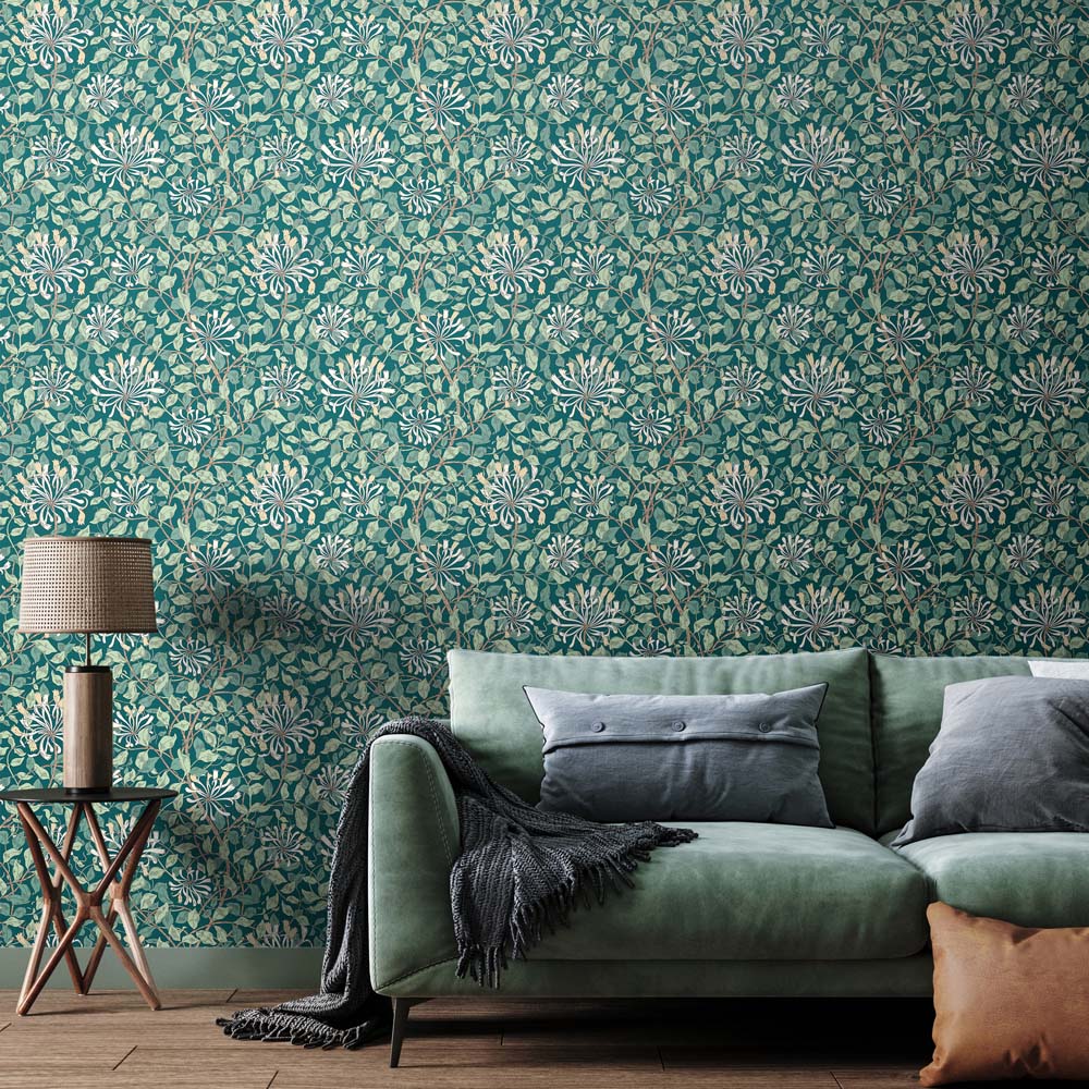 Hoopla Walls Honeysuckle Leaf Trail Dark Jade Non Woven Wallpaper Image 2