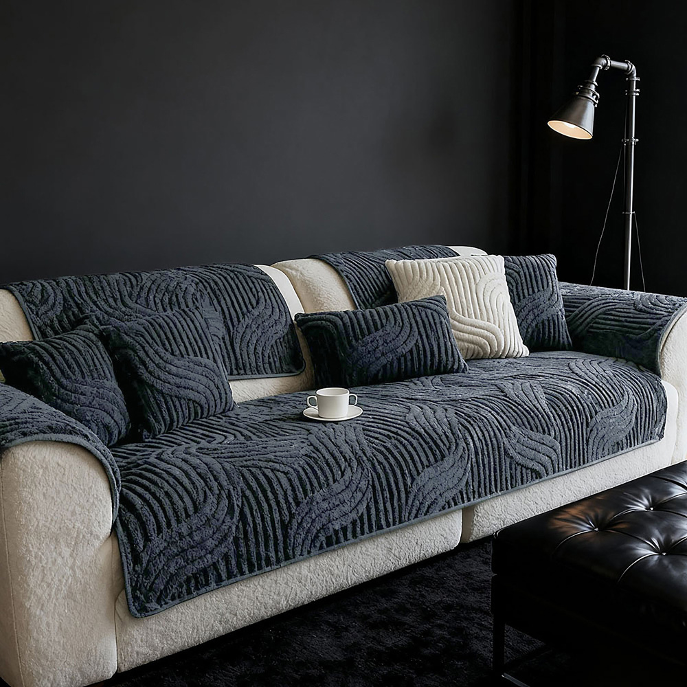 Living and Home Dark Grey Minimalist Wavy Geometric Non-Slip Sofa Mat 180 x 90cm Image 2