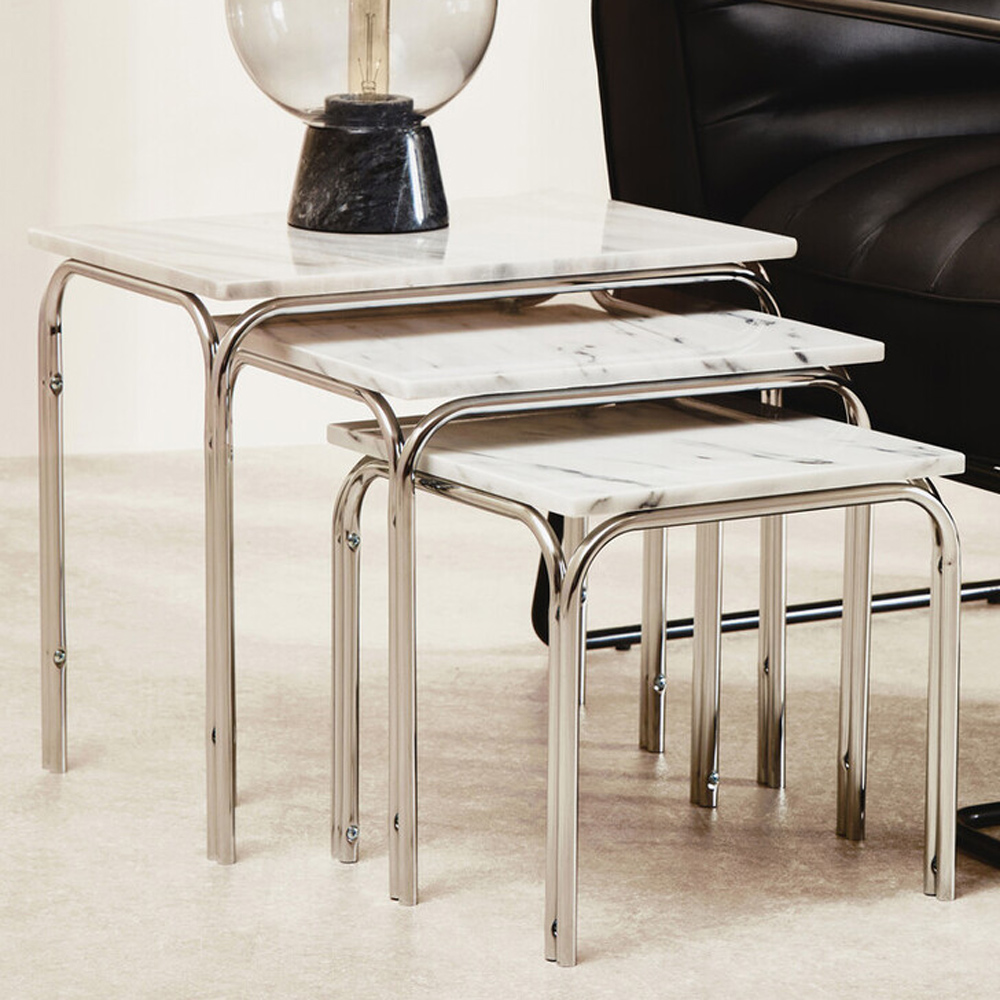 Premier Housewares Nested Tables with Chrome Base Set of 3 Image 1