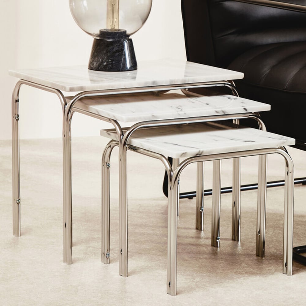 Premier Housewares Chrome Nest of Tables Set of 3 Image 1