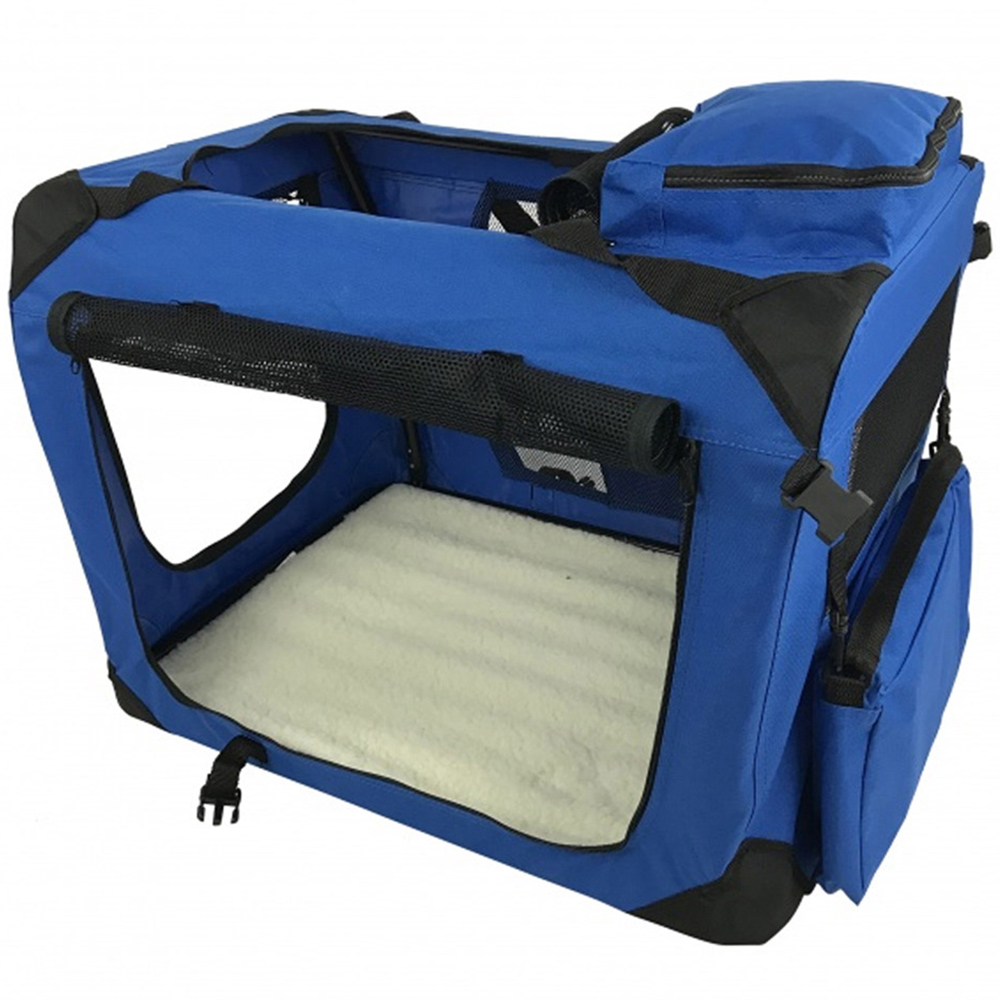 Folding Soft Crate Fabric Pet Carrier - Blue - Medium Image 2