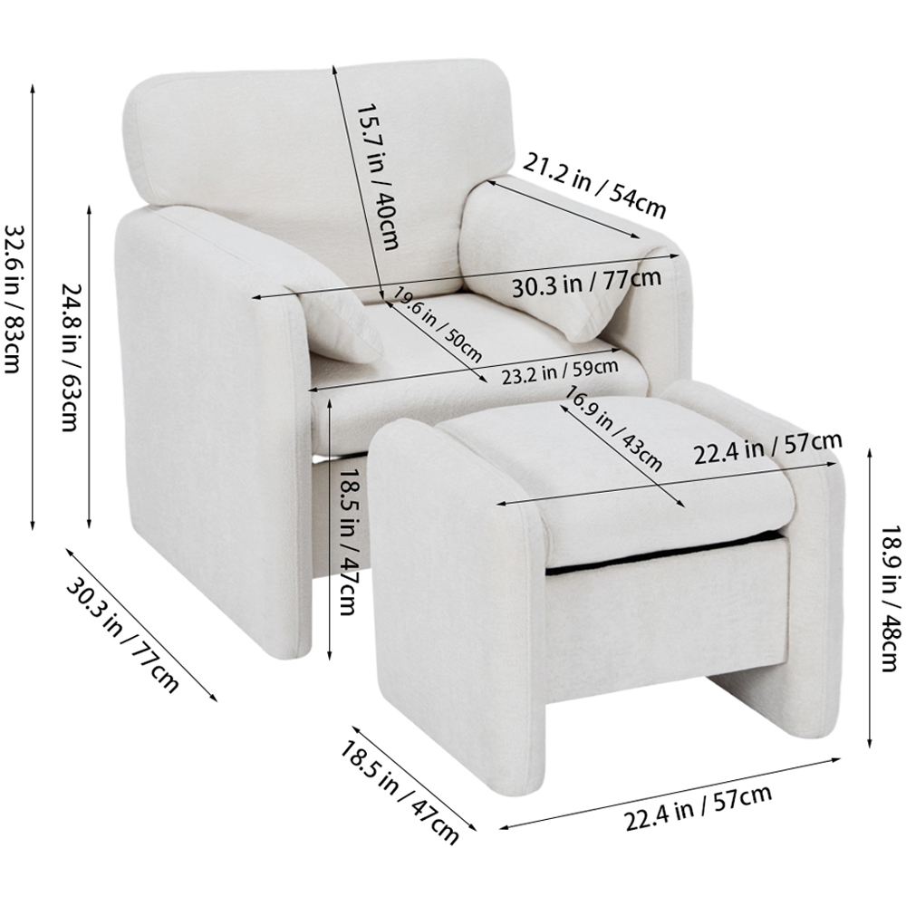 Living and Home White Chenille Upholstered Armchair with Footstool Image 8