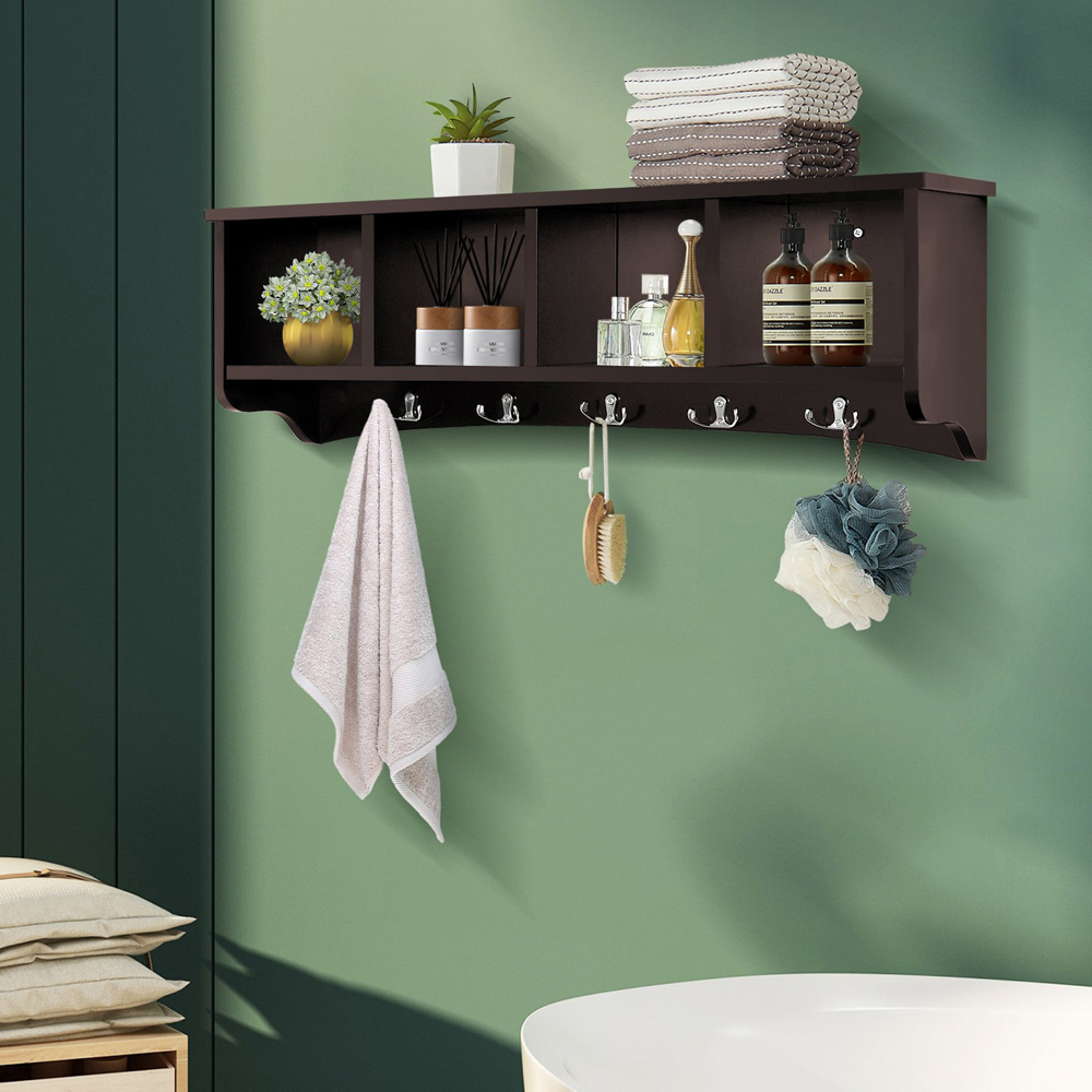 Costway 4 Shelf Coffee Wall Mounted Entryway Storage Cabinet Image 3