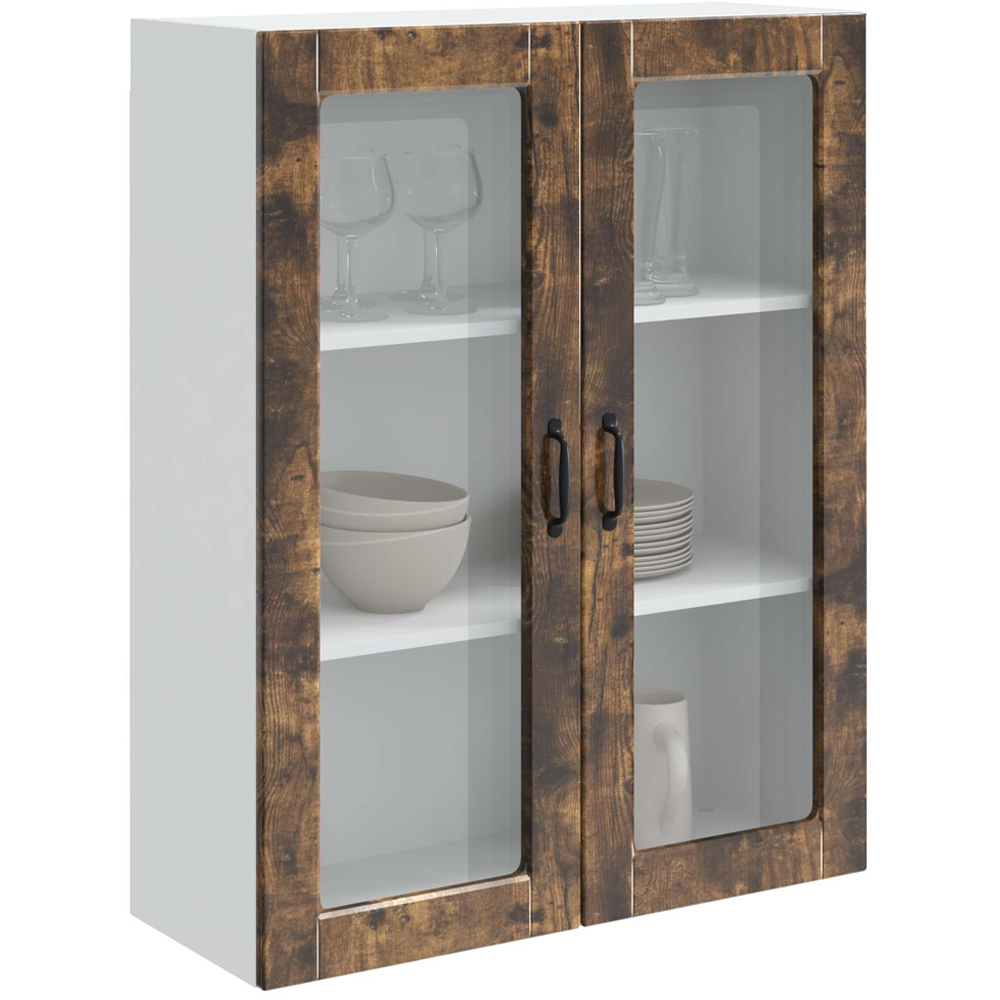 vidaXL 2 Glass Door Smoked Oak Kitchen Wall Cabinet Image 3