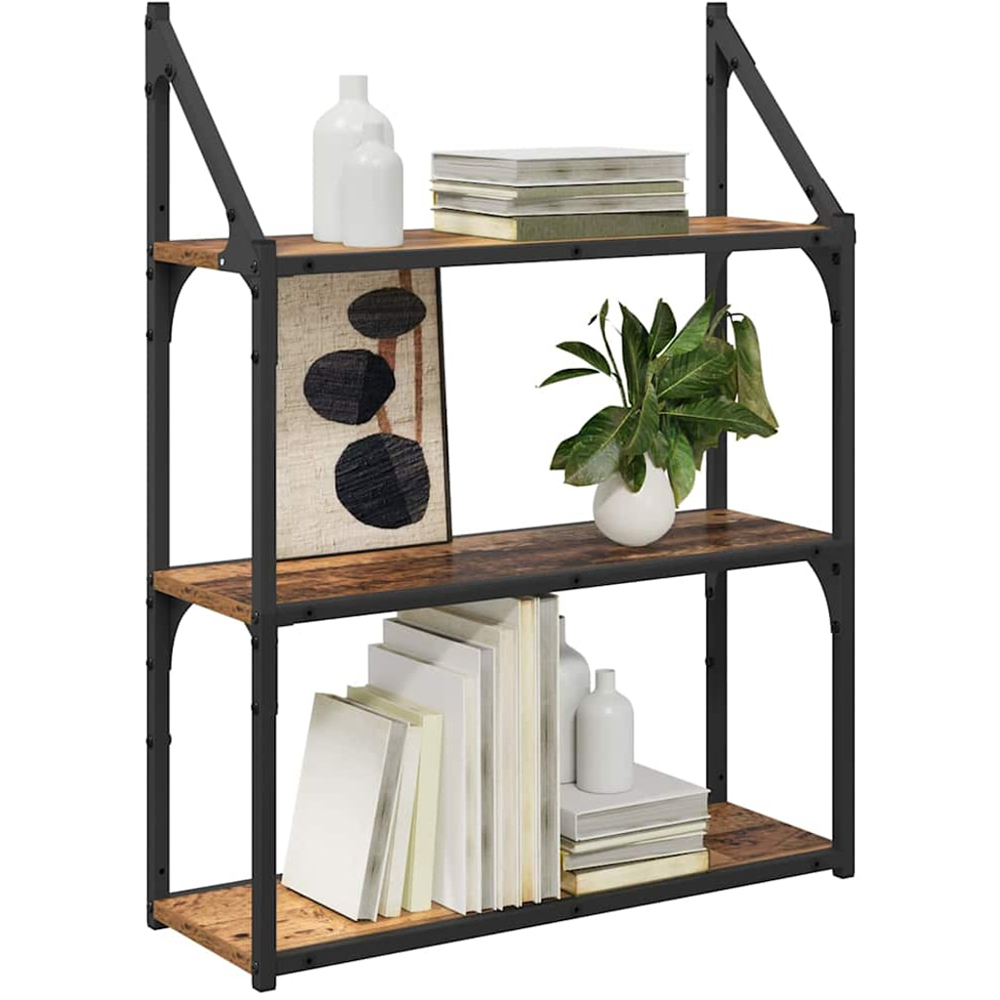 vidaXL 60cm 3 Shelf Old Wood Wall Shelf Image 3