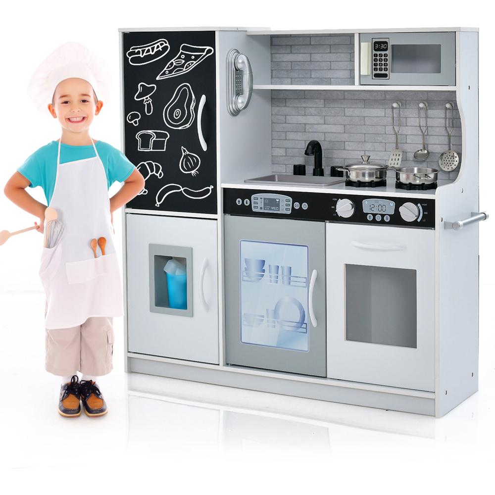 Costway White Toddler Pretend Kitchen Playset with Accessories Image 3