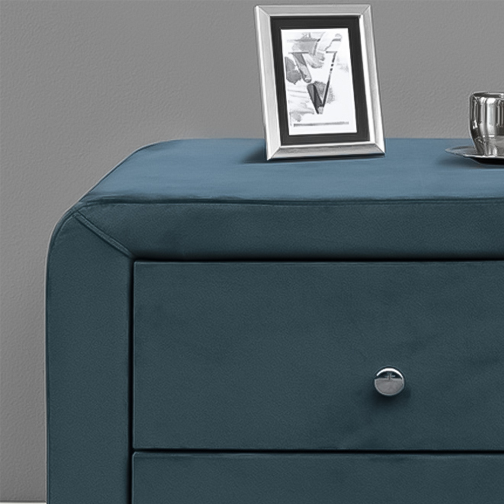 Brooklyn 2 Drawer Blue Plush Velvet Bedside Table Image 2