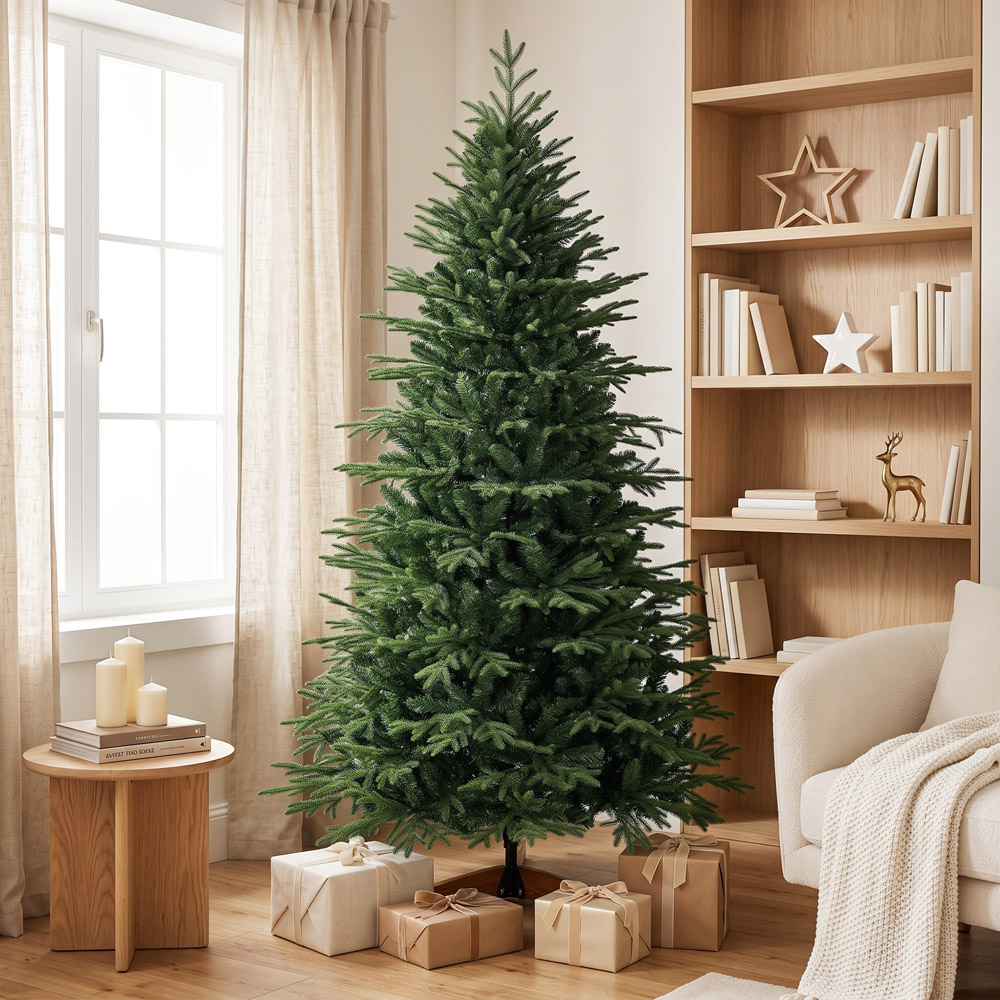 HOMCOM Green Artificial Christmas Tree with 2719 Branch Tips and Solid Pine Wood Stand 7ft Image 7