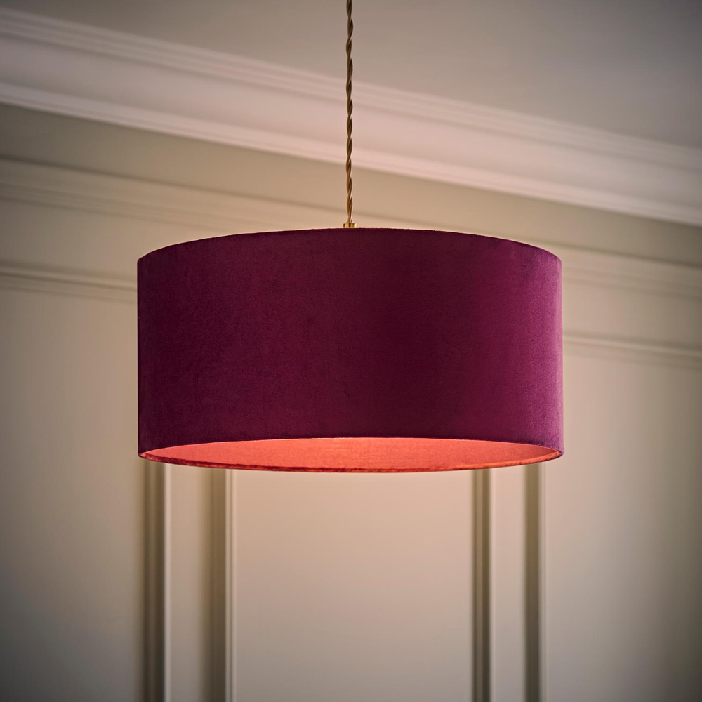 ValueLights Ashley Plum Velvet Squat Drum Easy Fit Lamp Shade 45cm Image 2