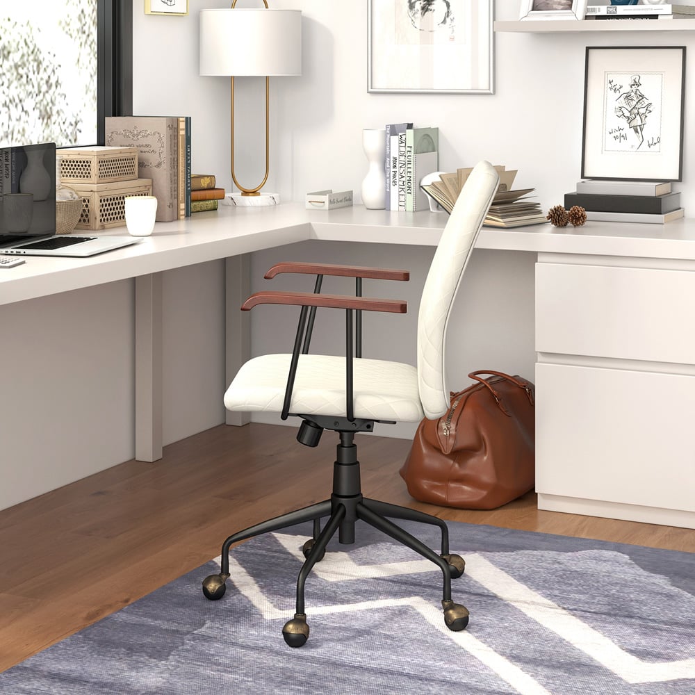 Costway Beige Velvet Adjustable Rocking Office Chair Image 4