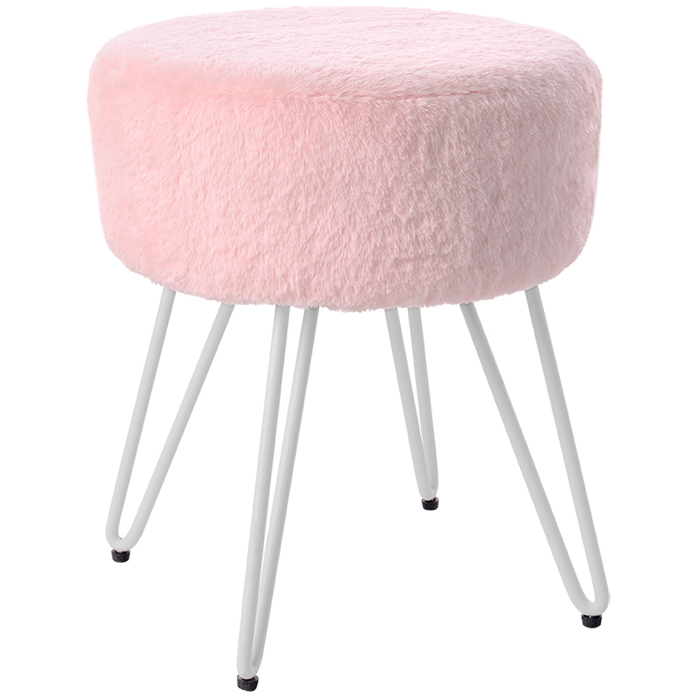 Living and Home Pink Fuzzy Vanity Footstool Image 2