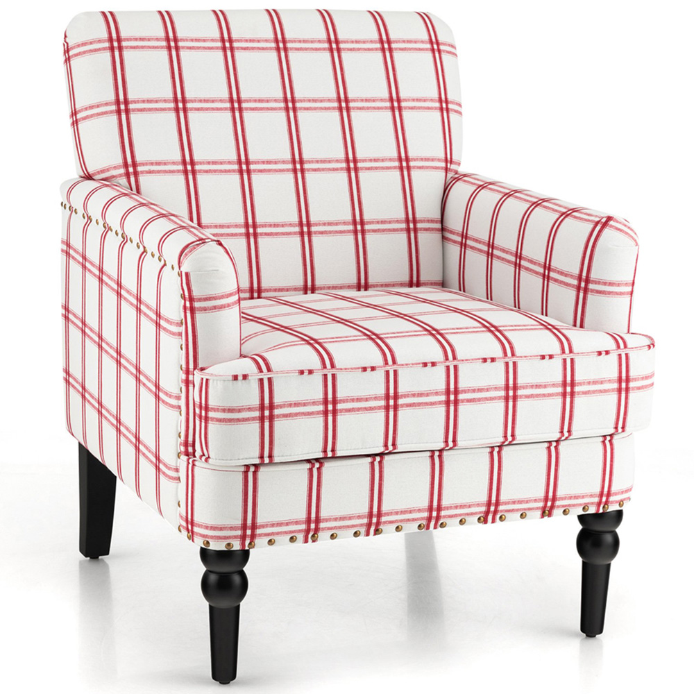 Costway Red Nailhead Trim Accent Chair Image 2