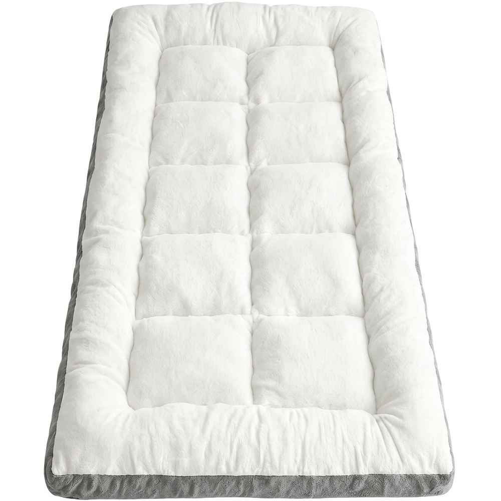 Living and Home Single White and Grey Quilted Plush Mattress Topper Image 4