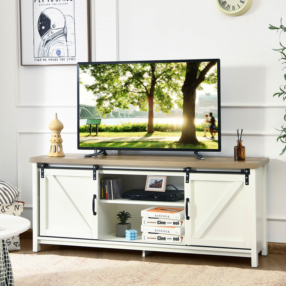 Costway 2 Door 2 Shelf White TV Unit Image 5
