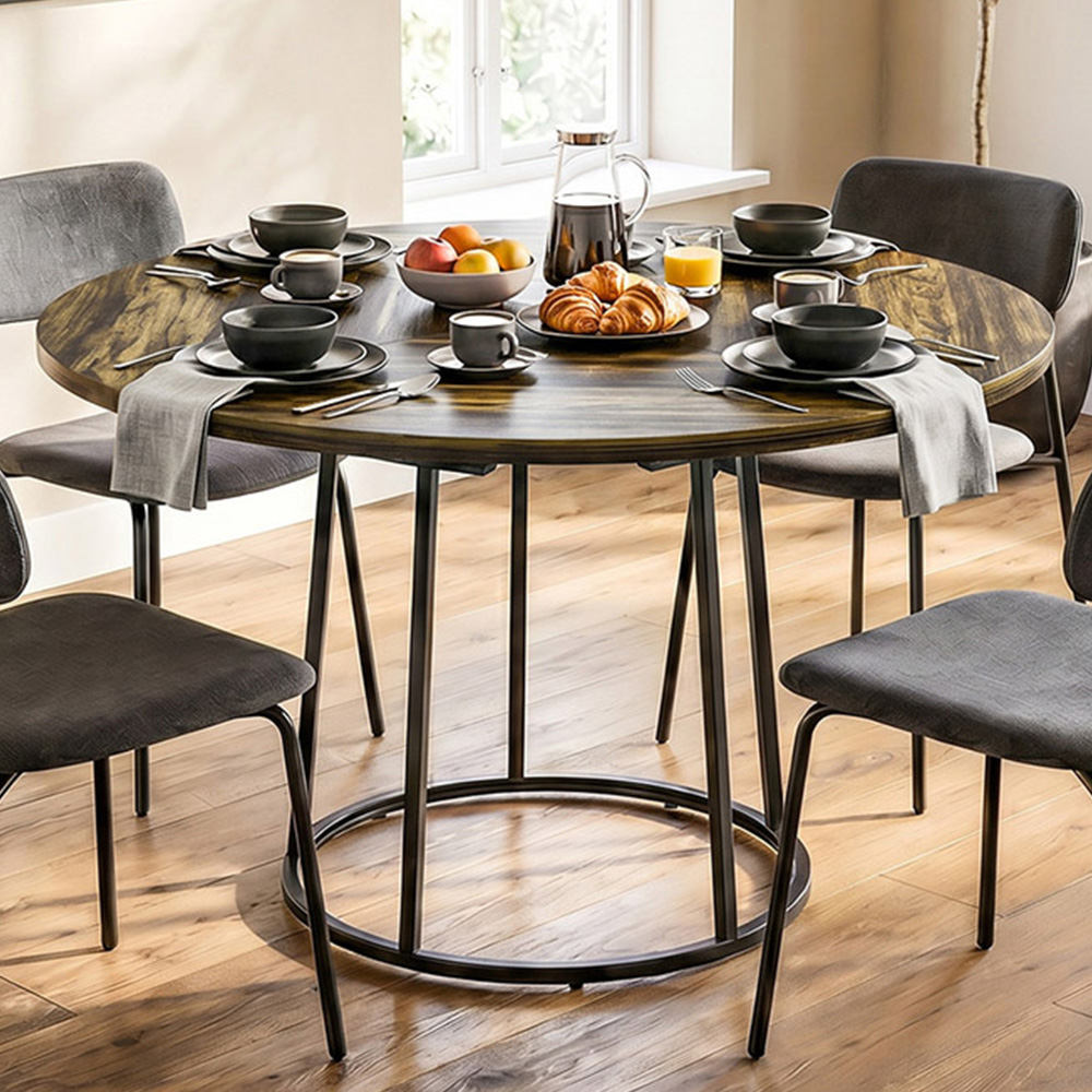 HOMCOM 6 Seater Round Dining Table Rustic Brown Image 1