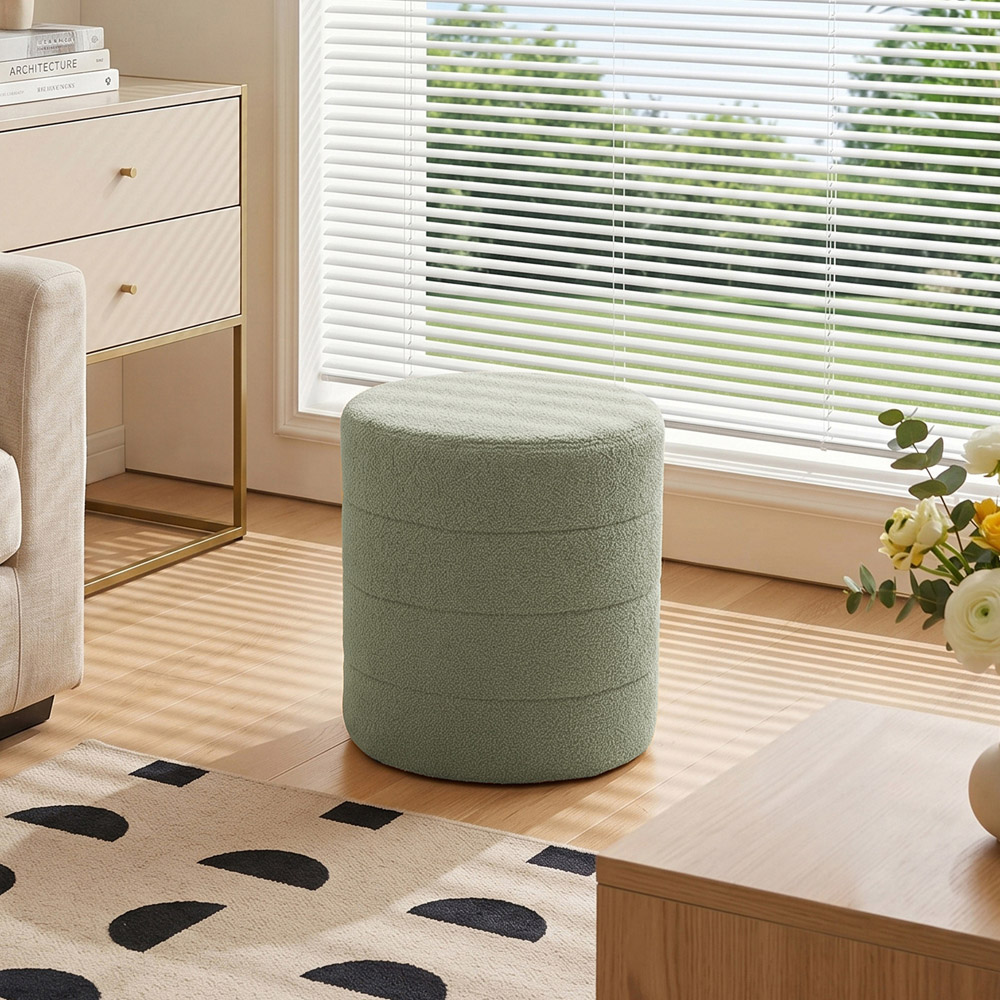 Living and Home Muted Green Teddy Fleece Tub Design Round Footstool Image 8