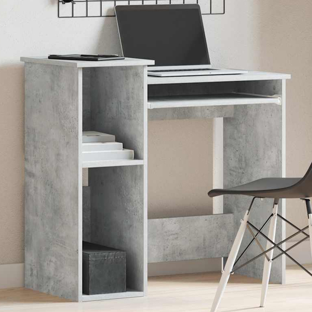 vidaXL 3 Shelf Computer Desk with Keyboard Tray Grey Sonoma Image 1