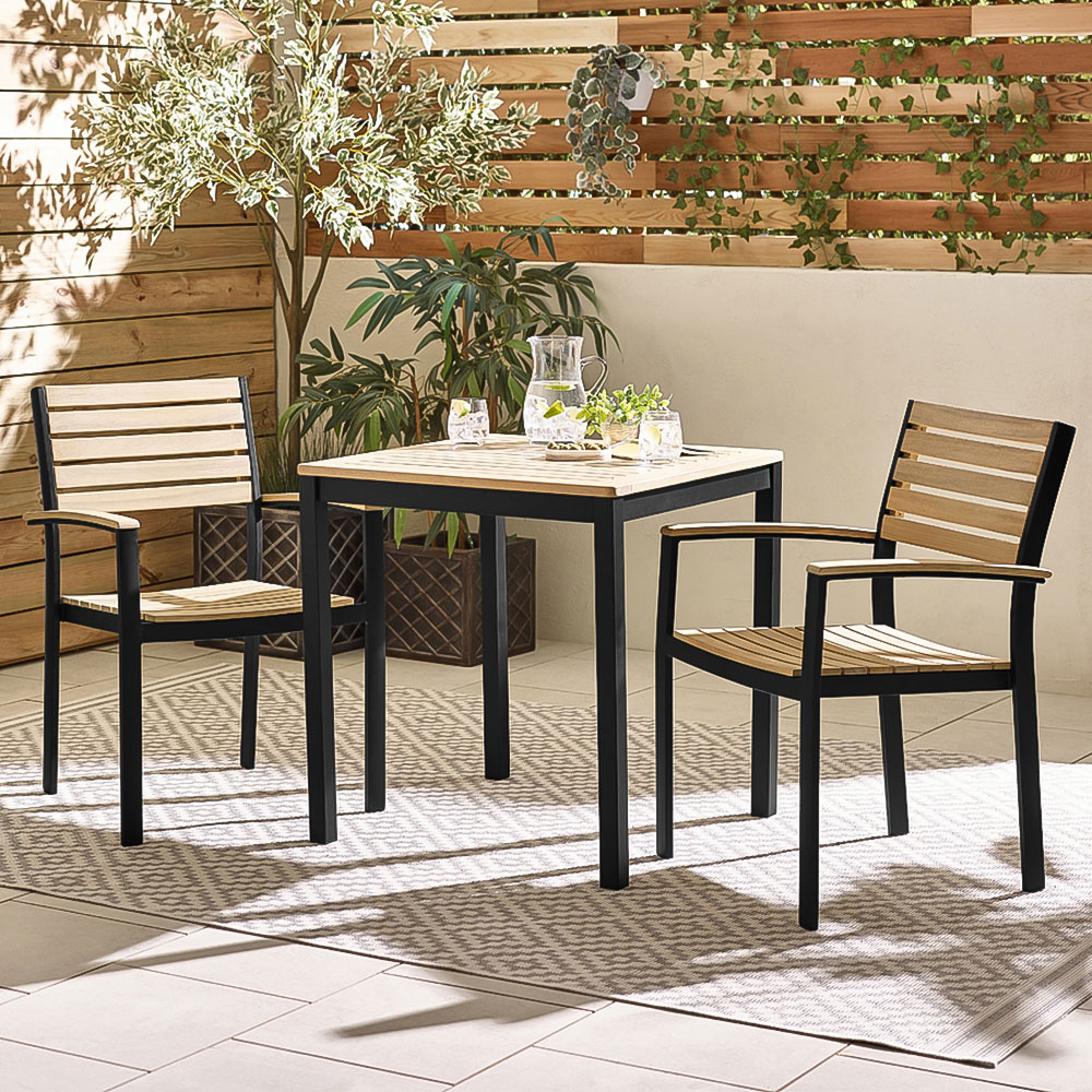 Furniturebox Mallow 2 Seater Wood Outdoor Dining Set Black and Teak Image 1