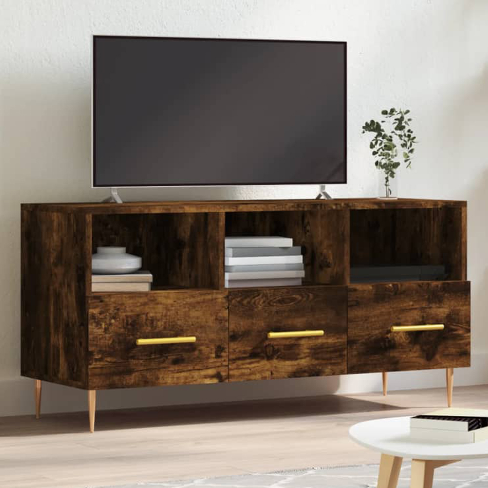 vidaXL 3 Drawer 3 Shelf Smoked Oak TV Cabinet Image 1
