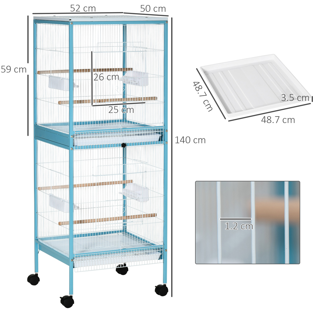 PawHut Large Blue Bird Cage with 4 Wheels Image 9